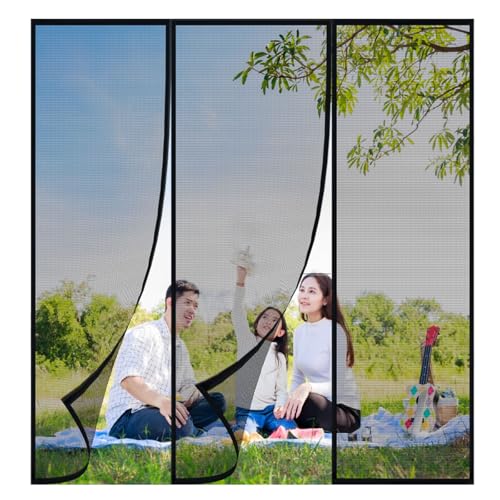 120x250cm MagnéTique Moustiquaire Porte,Le rideau magnétique est idéal pour la porte de balcon,de cave et de terrasse,montage facile à coller sans perçage,Noir