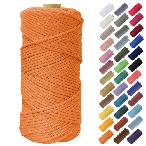 Binwat Cordón de macramé grueso de 5 mm x 100 m, hilo trenzado de algodón natural para colgar en la pared, ganchos de plantas, tejer, proyectos decorativos (naranja)