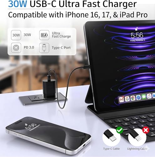 Image of TT&C 2-Pack 30W USB C Charger Block, Wall Power Adapter for iPhone 17,16,15 | PD 3.0 fast charging Block, Compatible with iPhone 17 /16 /15 /14 /13 Pro Max series, iPad, Pro & Galaxy S26 /S25 /S24 (Black)