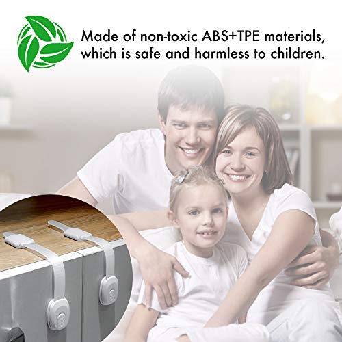 Betertek Cabinet Locks Child Safety Refrigerator Lock Drawer Locks Baby Proof Fridge Lock Kids Safety Latches Strap Locks (10 pack) for Dresser, Toilet Seat, Oven, Dishwasher, with Extra Adhesive - Thumbnail 7