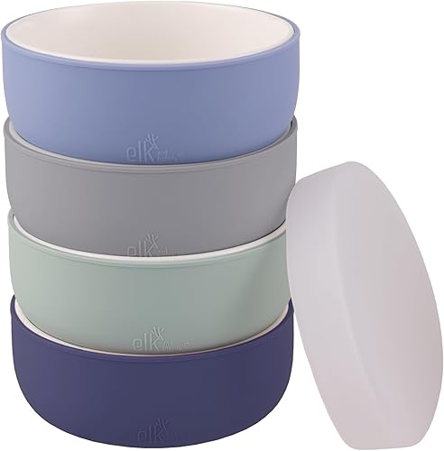 Miniatura 21 de Elk and Friends Juego de cuencos de porcelana para niños con funda de silicona | Alimentación para niños/bebés/pequeños | Apto para microondas y