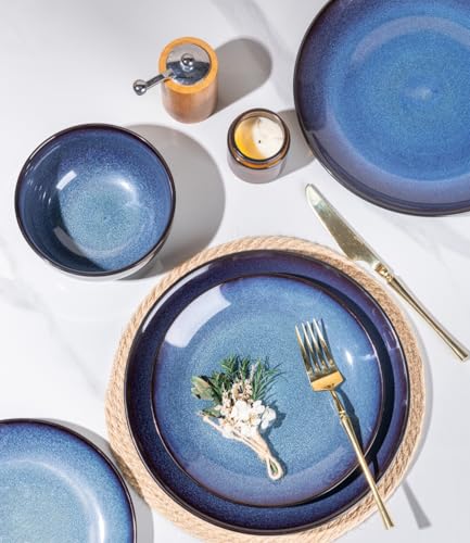 Image of LERATIO Ceramic Dinnerware Sets for 4,16-Piece Reactive Glaze Plates and Bowls Set with Mugs,Highly Chip and Crack Resistant | Dishwasher,Microwave & Oven Safe Dishes set-Blue