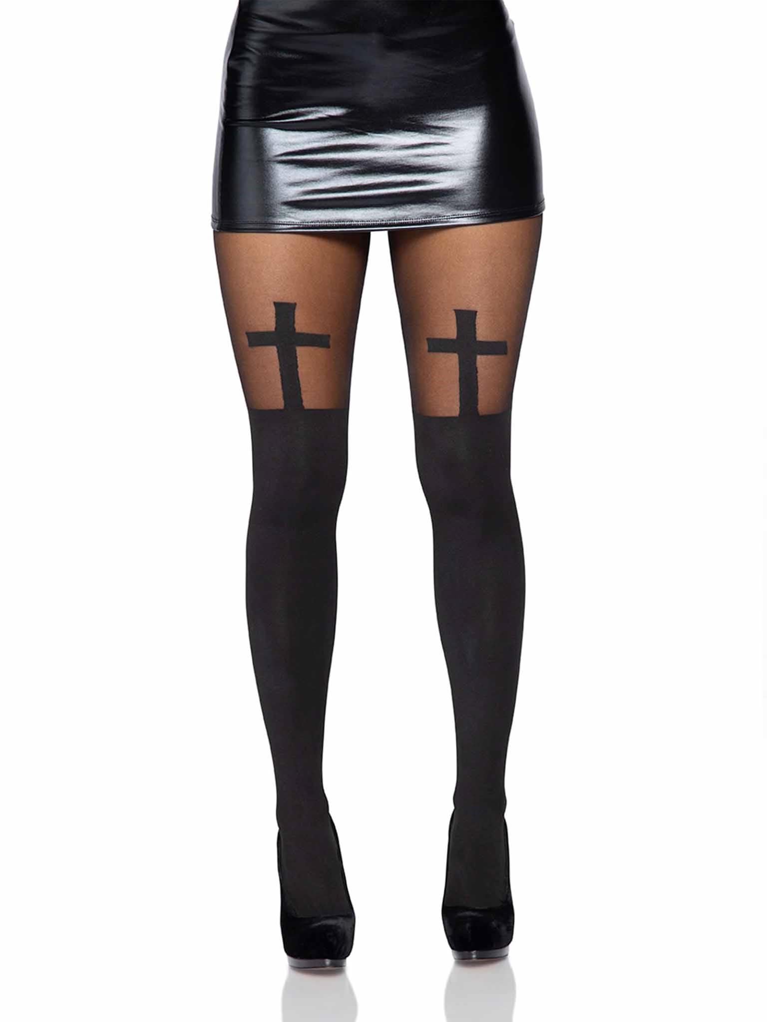Leg Avenue Opaque Cross Pantyhose (Black)