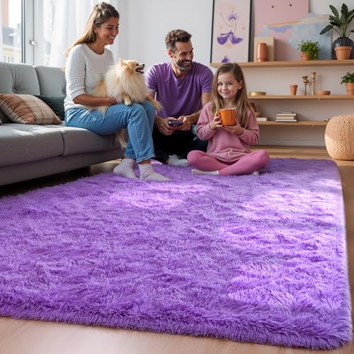 Purple Area Rugs for Bedroom Living Room, 5x7 Soft Fluffy Fuzzy Shag Plush Furry Carpet, Large Indoor Floor Mat for Kids Nursery Home Dorm Office Decor Aesthetic