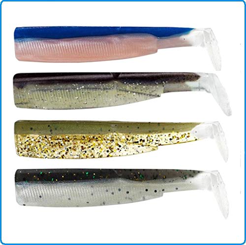 Black Minnow Fiiish Lures Cuerpos BM120 - Señuelo Blando de Vinilo para Pesca Spinning de Bass Lubina y Otras Especies - 4 cuerpos de 9cm Nº3 (Color Box Natural Rattle)