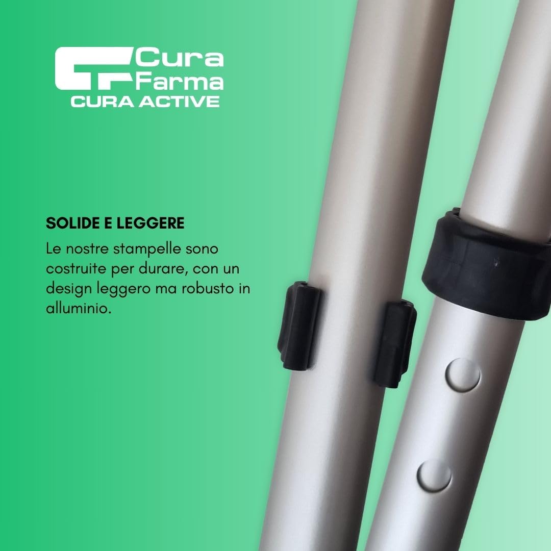 Cura Farma® Active Coppia Stampelle per Avambraccio Canadesi, Adatte a Recupero Post-Operatorio Terapia Ortopedica, Altezza Facilmente Regolabile, Alluminio BLU Robusto e Leggero x2