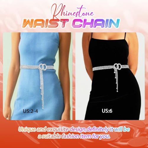 COSYDAYS Silver Rhinestone Belt Sparkly Waist Chain Belts for Women3