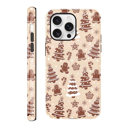 Xylota Noel Coque pour iPhone 16 Pro 6,3'', Aesthetic Noël Design Sapin de Noël Motif Housse Etui Rigide Adaptée Christmas Étui, Protection Femme Fille Bumper Case, Bonhomme de Pain d'épices 02