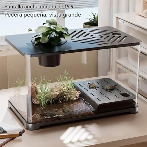 Miniatura 8 de Acuario, Pecera De Gran Tamaño Kit Inicial Para Peces Dorados, Contenedor Moderno Con Zona Para Tortugas, Accesorios Para Peces Betta Y Camarones Con Plantas Acuáticas