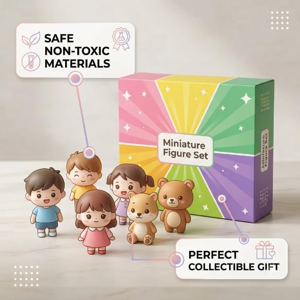 Image of Cartoon Family Character Figure Set with 6 Mini Figures, Collectible Toy Set for Kids