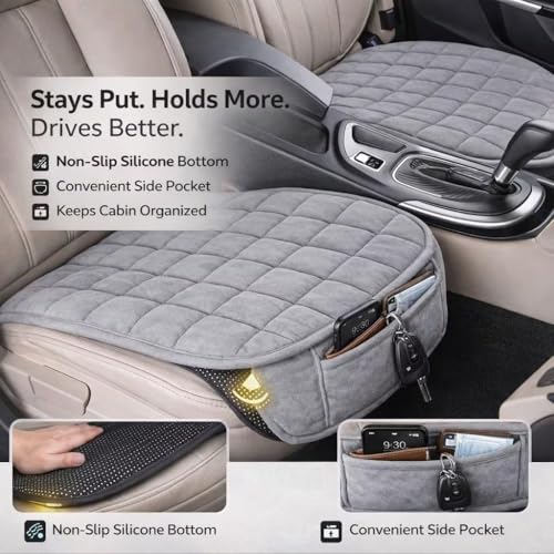 Image of Car Center Console Cover,Microfiber Leather Car Armrest Cover Cushion with 2 Storage Bags,Universal Car Armrest Storage Box Car Interior Accessories for Most Vehicles (Car Seat Cushion)