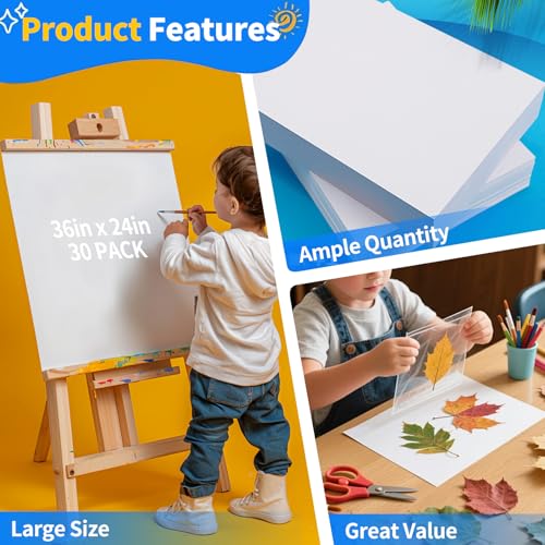 Image of 24x36 inches White Poster Board, 30 Packs Large poster paper, Heavyweight Poster Paper Bulk, Blank Display Board for School, Office & Craft Projects
