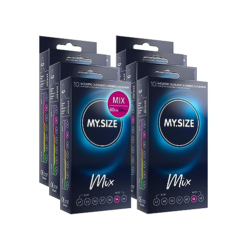 MY.SIZE Mix Premium Kondom Set Größe 6 64 mm 60 Stück | 4 Varianten: Classic Genoppt Blau & Rot | Vorteilspackung
