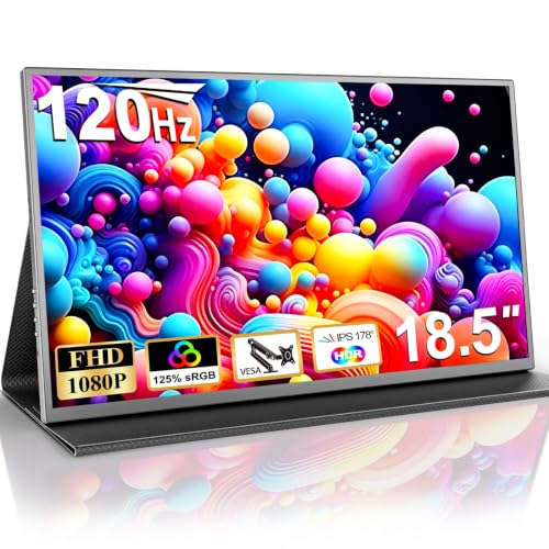 COOLHOOD 18.5 Inch Portable Monitor for Laptop 1080P FHD 120Hz 125% sRGB USB-C HDMI Travel Monitor for PCPS4/5 Xbox Portable Screen with Smart Cover VESA Compatible