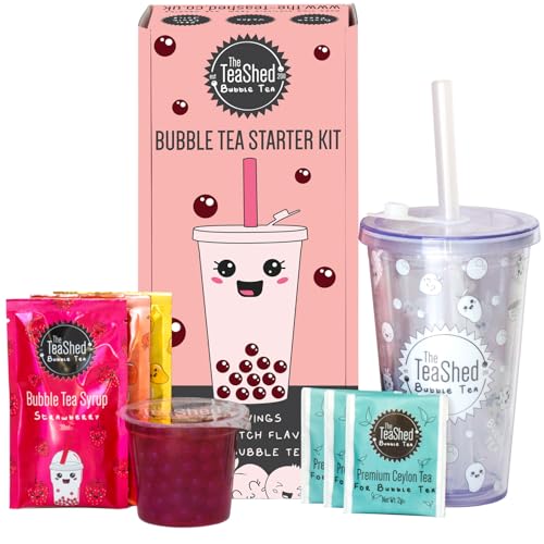 THE TEASHED Boba Starter Kit - Reusable Cup & Straw Syrups Tea & popping Boba Vegan 3 servings