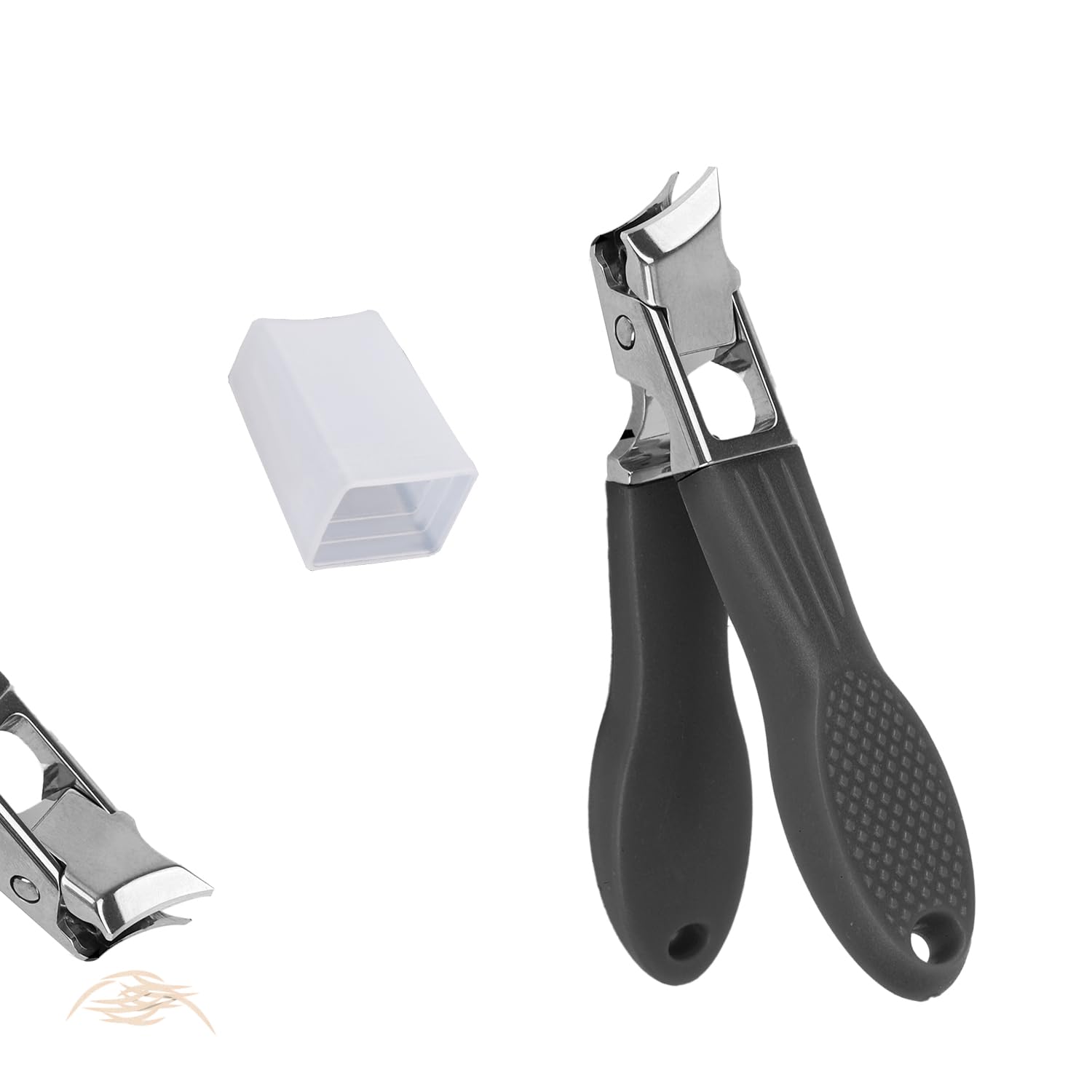 BOXOB Jaw Opening Anti-Splash Slanted Nail Clipper, Black Bent Nail Clippers Stainless Steel Household Curved Fingernail Trimmer for Women and Men Pet