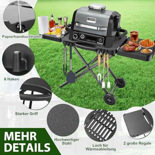 Denmay Grilltischwagen für Weber Q100 Q200 Q300 Serie, Enders Urban, Nexgrill, Ninja Woodfire Grill, Pizzaofen, Solo Stove, Burnhard Wayne, Grillständer mit Rädern für die Meisten Tragbaren Grills