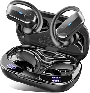 Ordtop Bluetooth Kopfhörer Sport, 70H In Ear Kopfhörer Bluetooth 5.4, HiFi Stereo Tiefer Bass Kabellose Kopfhörer mit 4 Noise Cancelling Mics, IPX8 Wasserdicht Ohrhörer mit Ohrhaken, LED-Anzeige USB-C