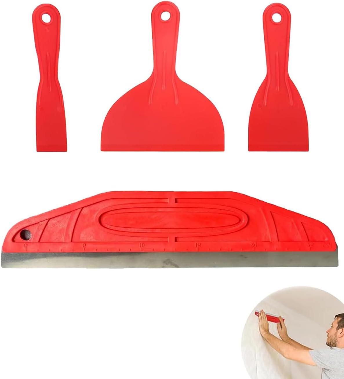 Pack of 4 Putty Blade Set, Scraper Tool, Wide Spackle Putty Knives Metal Scrapers Putty Scrapers for Drywall, Putty, Decals, Wallpaper, Baking, Patching and Painting, Scraper for Cleaning Wall
