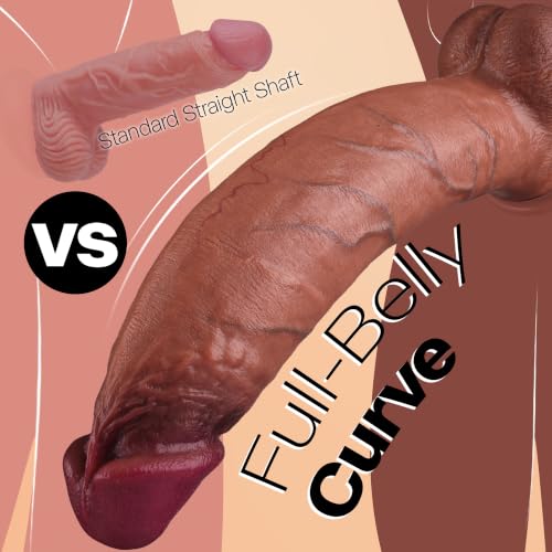 Image of 12 Inch Thick Realistic Silicone Dildo with Dual Density Design | 2.4 inch Girth, 9.9 inch Insertable Length, Lifelike Veins, Curved Shaft Design & Strong Suction Cup Base