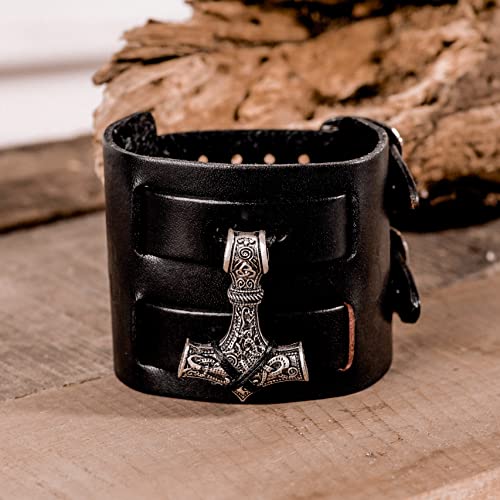 HAQUIL Viking Bracelet for Men - Mjolnir Pendant, Nordic Wide Leather Wristband, Men's Jewelry2