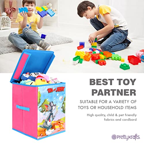 Image of PrettyKrafts Fabric Tom & Jerry Storage Box Big Blue / Toy Organiser / Clothes Box / Baby Medicine & Cosmetics Storage / Foldable Storage Box / Cover