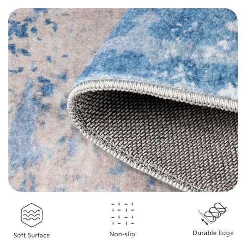 Image of 8x10 Rugs for Living Room - Modern Abstract Washable Rug, Ultra Soft Non Slip Low Pile Large Rugs, Floor Carpet for Bedroom Dining Room Office Laundry Nursery Home(Blue & Beige)