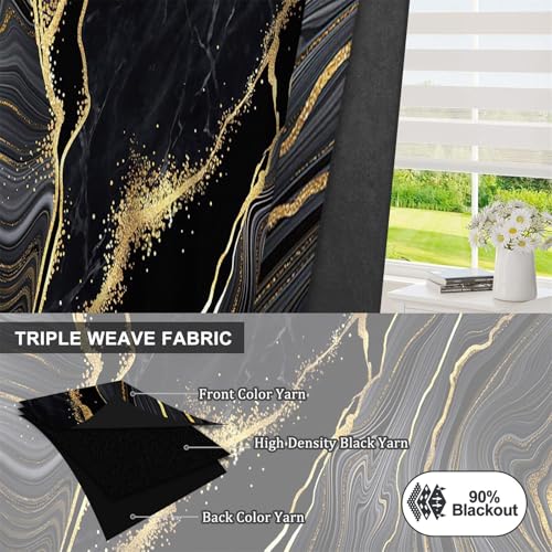 Rideaux occultants de luxe texture marbre noir et or à œillets - 5