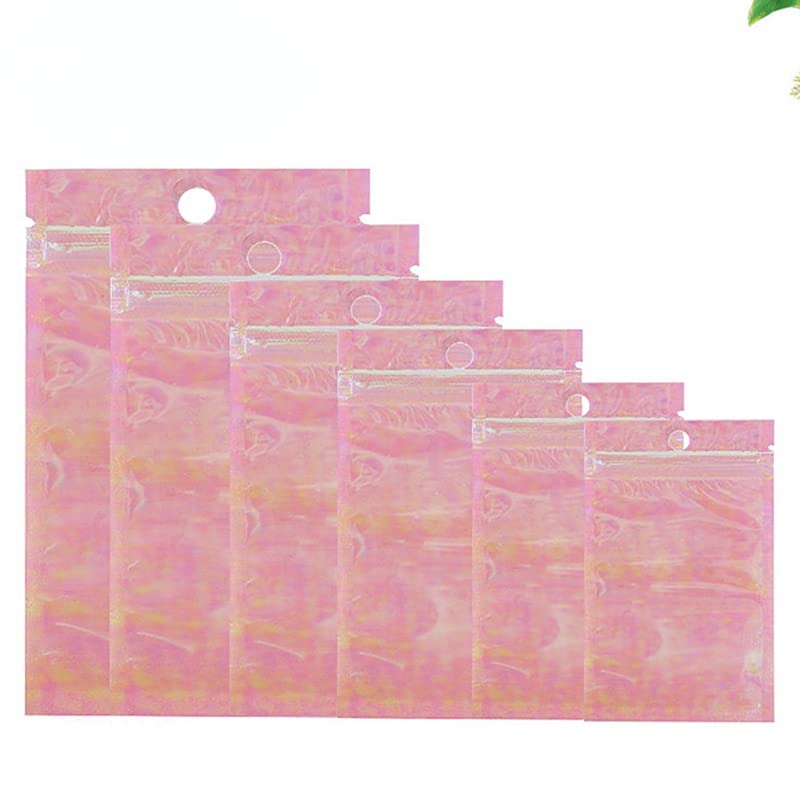 100 stücke Holographische Regenbogenfolie Laser Zip Lock Verpackungsbeutel Wiederverschließbare Snack Süßigkeiten Nagel Schönheit Perlen Juwel Knopf Geschenke Beutel-13x21cm