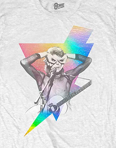David Bowie T Shirt Holographic Bolt Ziggy Stardust Nouveau Officiel Homme Blanc - Les Beatles, Paul McCartney, John Lennon, RIngo Starr, George Harrison David Bowie T Shirt Holographic Bolt Ziggy Stardust Nouveau Officiel Homme Blanc – Image 4
