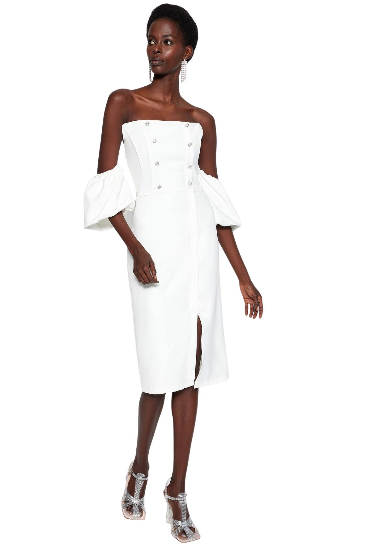 TRENDYOL Damen Ecru – Figurbetont Kleid, Natur, s