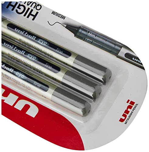 Image of Uni-ball 153486294 UB-157ye Fine Ballpoint Pen, Uni Super Ink, 0.7 mm Tip, Pack of 3, Black