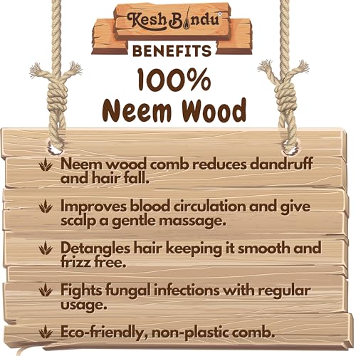 Image of Handmade Kacchi Neem Wooden Comb For Men & Women Detangling, Frizz Control & Shine, Suited For All Hair Diffrent Type of Kangi Combo Pack 2pis (Wide Tooth + Tel)