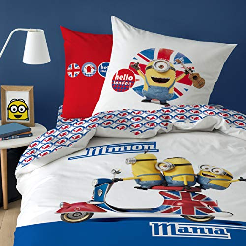 CTI Housse DE Couette 1 TAIE Minions SCOOTER-100, 100% Coton, Blanc, 140x200+63X63 TAILLE FRANCAISE