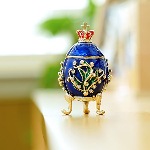 Apropos Hand-Painted Vintage Style Faberge Egg With Rich Enamel And Sparkling Rhinestones Jewelry Trinket Box (Blue) #TOP4