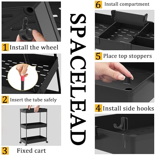 Image of SPACELEAD Slim Storage Cart 3 Tier,Bathroom Organizer Rolling Utility,Mobile Shelving Unit Slide Out for Office, Kitchen, Laundry Room & Narrow Places,Black