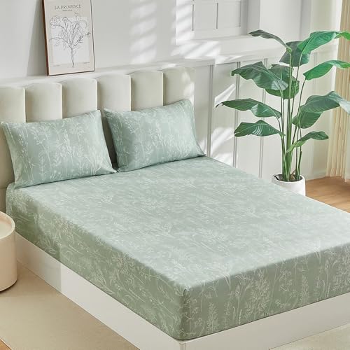 Tokokimo Drap Housse 160x200 cm 2 Personnes, 35CM Grand Bonnet, avec 2 Taie d'oreiller 65x65 - Drap Housse Microfibre Doux à Motifs Floraux Dessinés à la...
