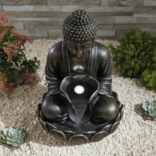 Image of Swarnhouse Decorative Water Fountain with LED Light, 2 Feet, Indoor Tabletop Waterfall for Home Office Garden (Black Antique)