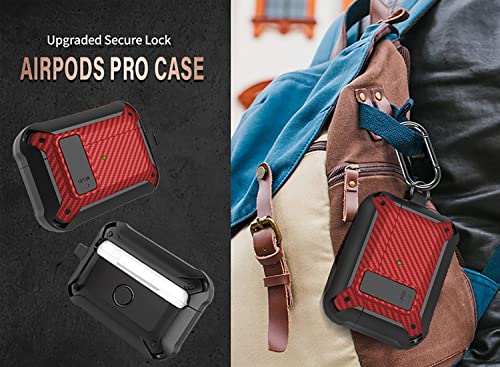 Image of Olytop for Airpods Pro 2 /1 Gen Case Cover with Lock Clip (2019 /2022 /2023), Rugged Locking Protective Case for Airpod Pro 2nd Generation Shockproof Armor Skin for Apple iPod Pro, Black /Red