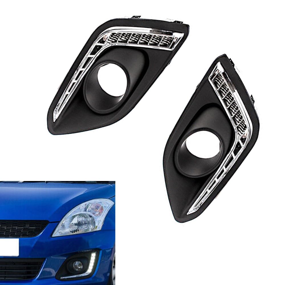 MACHSWON Parachoques delantero LED blanco luz de conducción diurna DRL luz de conducción con cubierta de agujero de lámpara antiniebla, tira de luces diurnas DRL para coche, impermeable, 12 V,