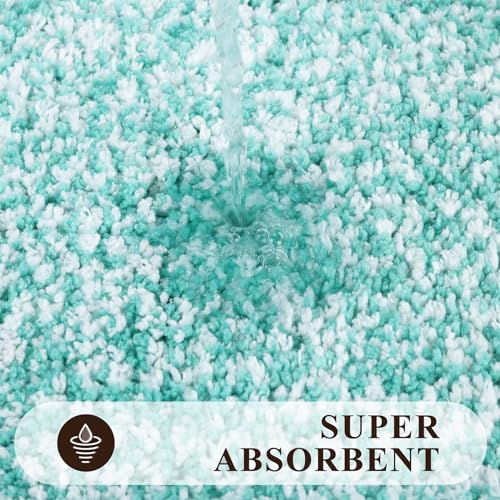 Pauwer 3 Piece Bath Mat Set, Non Slip Plush Bathroom Mats, Absorbent Shaggy Bathroom Rug Set with U-Shaped Contour Toilet Mat for Bedroom Living Room, Teal