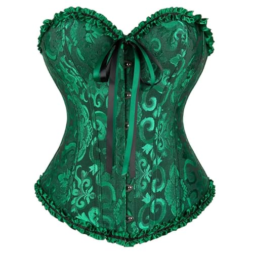 Vrapo Korsett Damen - Bustier Corset Top für Frauen - Vollbrust Corsage Schnürkorsett Taillenformer Dessous - Schwarz Grün - Größe S