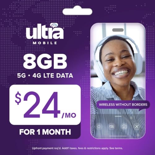 Ultra Mobile 8GB Prepaid SIM Kit, 1-Month Plan on the T-Mobile 5G Network