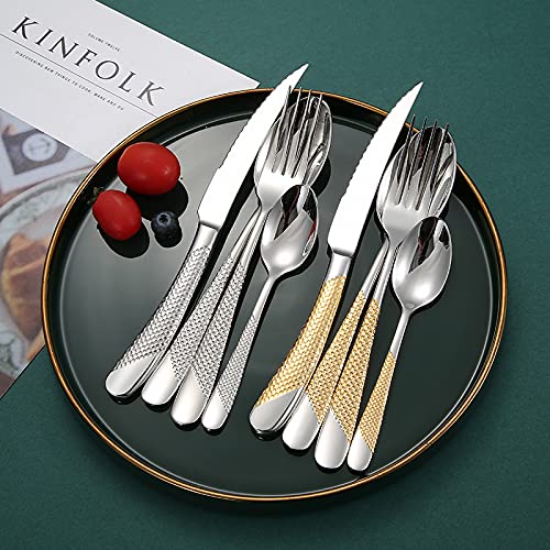 Juego de cubiertos plateado de 24 piezas para comidas y cenas en el hogar 5