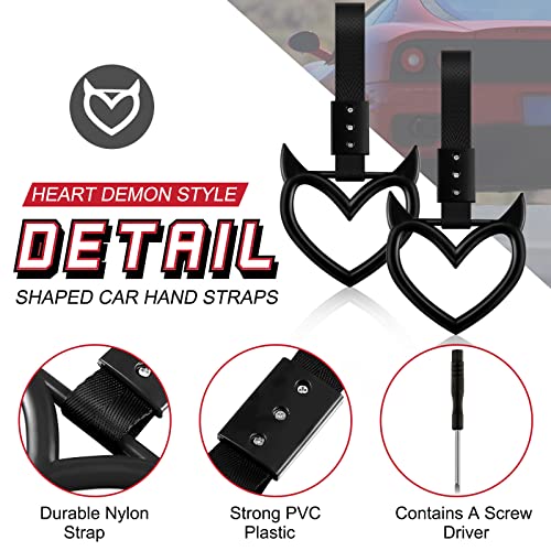 Image of 4 Pieces Heart Handle Keychains Car Accessory Heart Hand Strap Drift Charm for Car Interior Exterior Decoration(Black,Devil)
