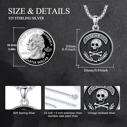 Skull Necklace 925 Sterling Silver Skull Pendant with Skeleton Hand and Austrian Aquamarine Heart Crystal Gothic Skull Horror Jewelry Gift for Women Halloween - 20+2” Stainless Steel Chain4