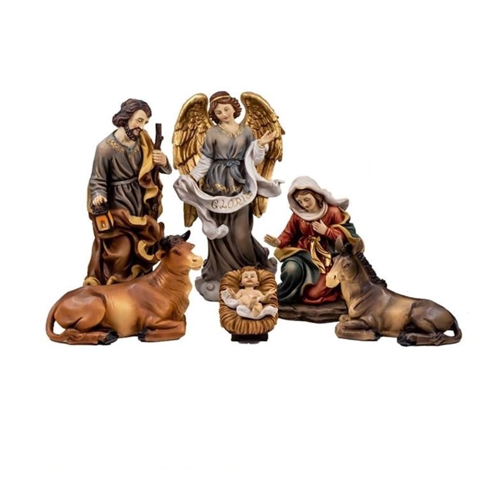 Inmaculada Romero IR Misterio Nacimiento Navidad 6 Piezas 26 cm. Belén clásico Resina Figura Sagrada Familia Ángel Mula