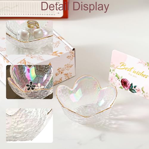 Image of White Flower Jewelry Dish Glass Ring Dish Jewelry Tray Cute Vanity Organizer Room Decor Aesthetic Nightstand Bathroom Decor Trinket Dish Ring Holder Jewellery Tray Valentine's Birthday Gifts for Women