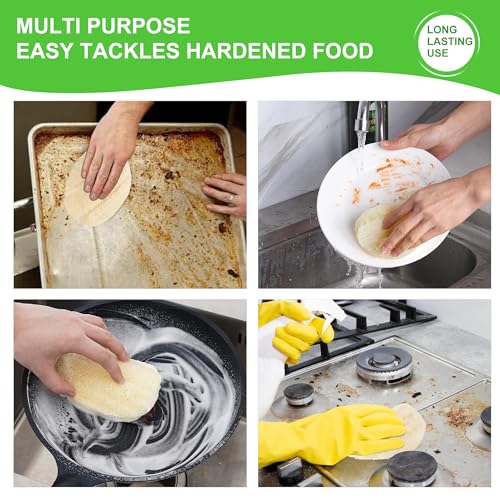 Image of Compostable Scrub Sponges 15 Pack, Long Lasting Power Scrubbing Loofah Cleaning Sponge for Dishes, Pans, Bathtub, Naturally, Non Scratch