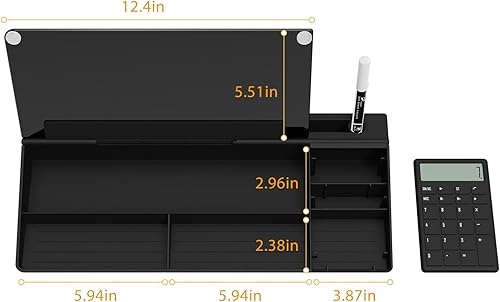 Miniatura 8 de TOWON Pizarra blanca de vidrio de escritorio con calculadora básica, pantalla LCD de 12 dígitos, organizadores de escritorio con accesorios para